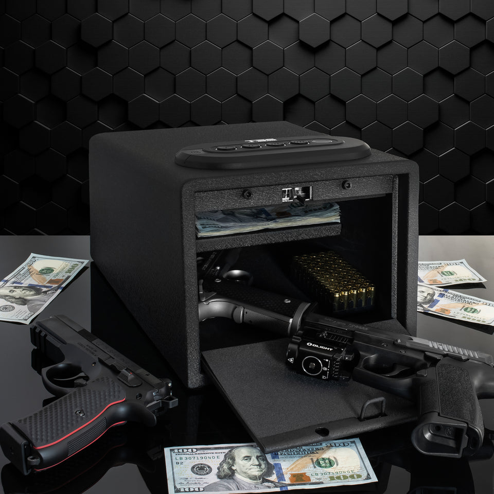 Biometric Gun Safe [High Capacity] Fingerprint Multi Gun Vault Lock Box Cabinet Case Handgun Ammo Firearm Safety Multiple Pistols Weapon Cache Arsenal [Fits 4 Pistols]
