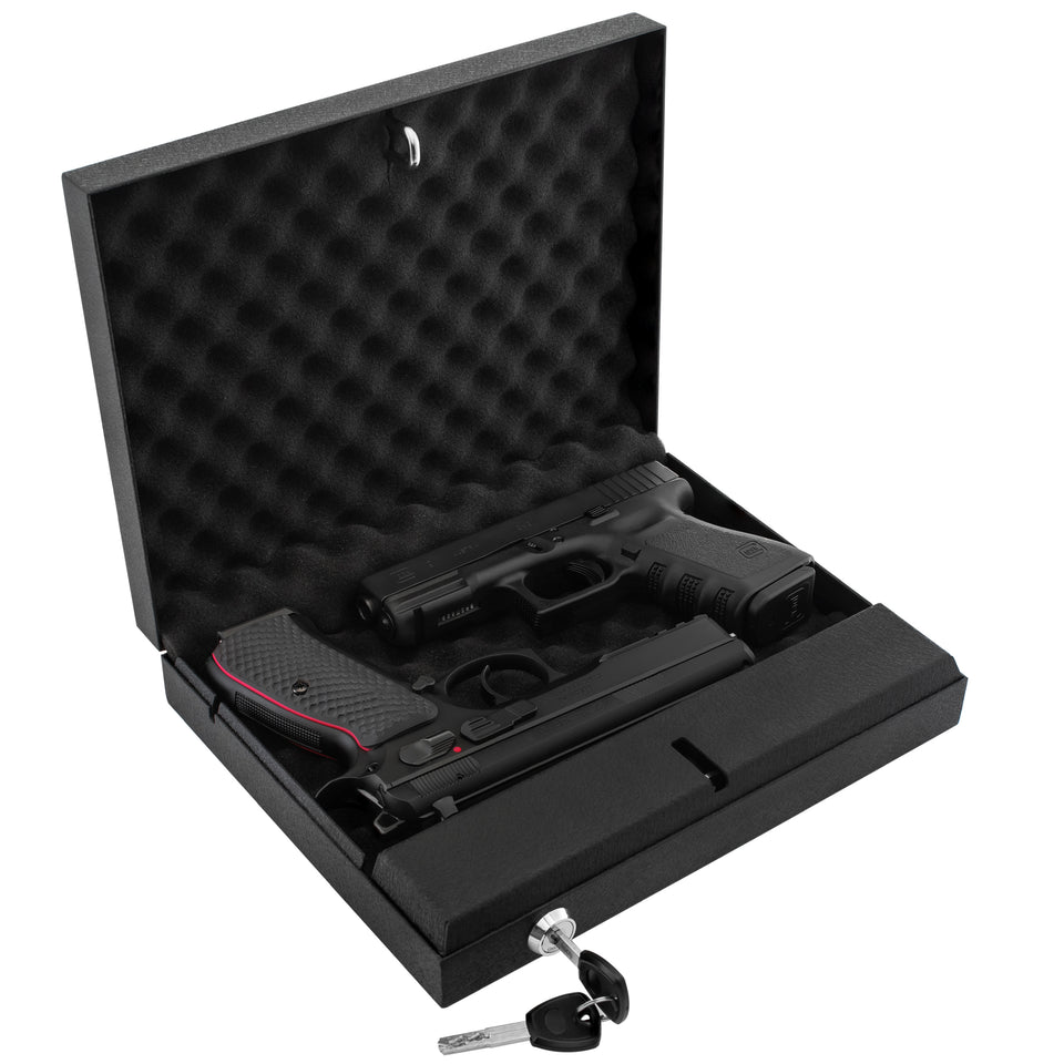 Gun Safe Lock Box Firearm Pistol Revolver Money Watch Vault 2 Point Access Reinforced 1 Year Warranty